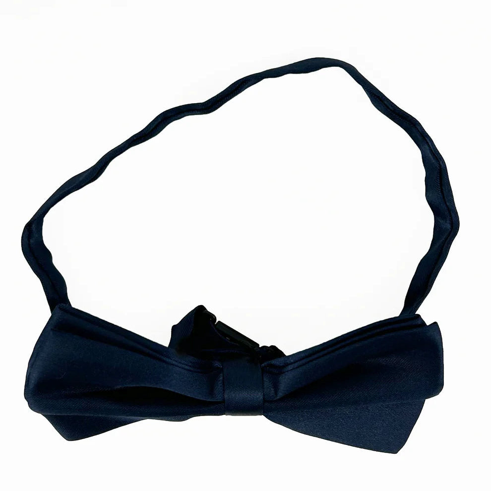 Tie Loft Men Solid Navy Blue Self Plain Satin Bow Tie